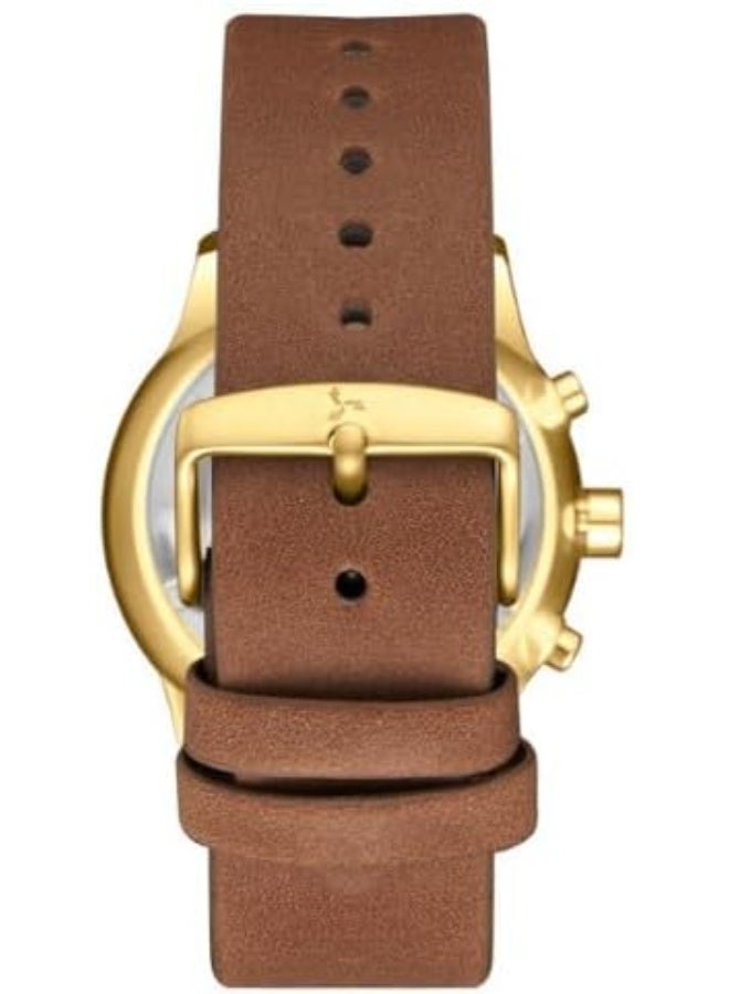 Tornado Classic Men's VD53 Movement Watch, Multi Function Display and Leather Strap - T24108-GLDW, Silver - Image 3