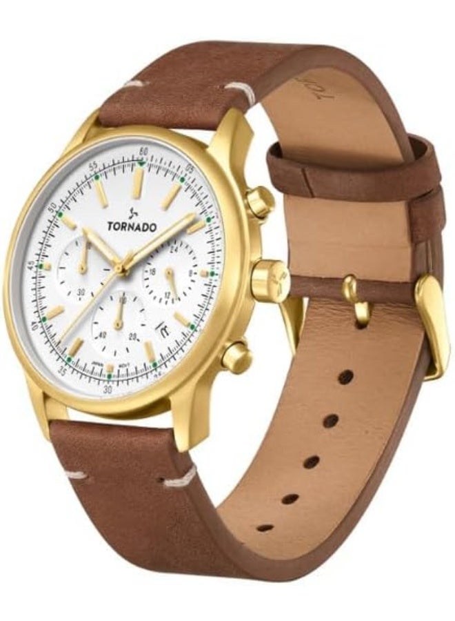 Tornado Classic Men's VD53 Movement Watch, Multi Function Display and Leather Strap - T24108-GLDW, Silver - Image 2