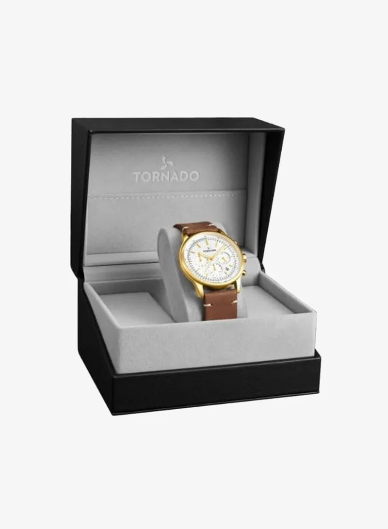 Tornado White Tornado Classic Men's VD53 Movement Watch, Multi Function Display and Leather Strap - T24108-GLDW, Silver for Men | Best Price UAE