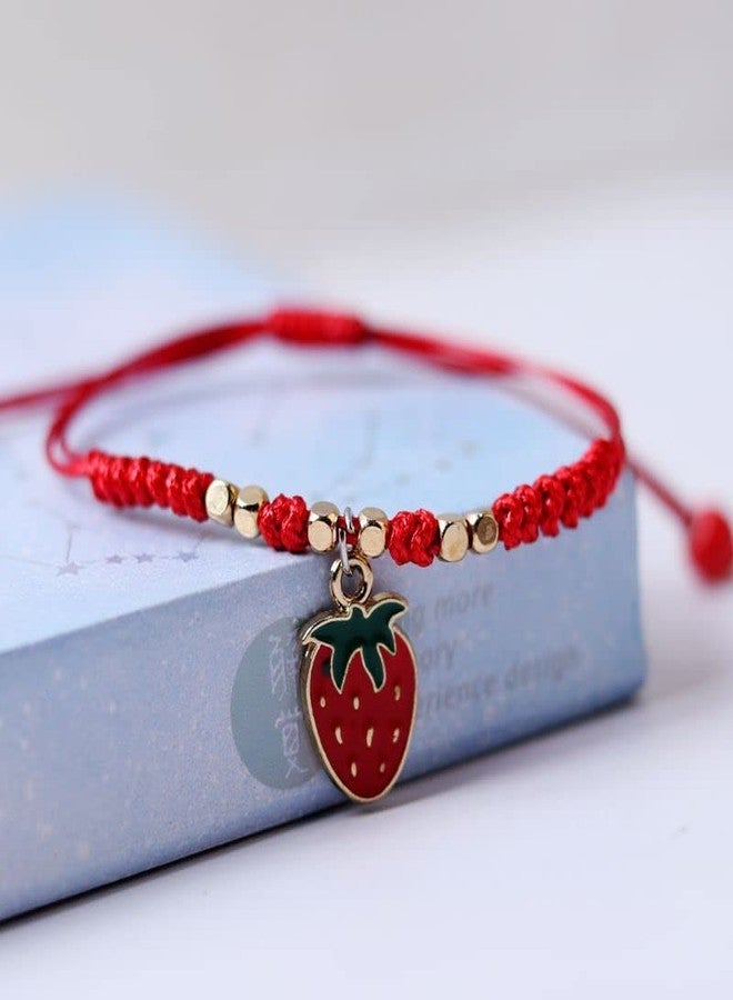 POYAMUSE Lovely Cherry and Strawberry Strand Bracelet Set - Sweet Red Fruit Accessory String Bracelet for Women (Strawberry*2) - Image 3