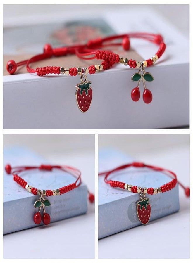 POYAMUSE Lovely Cherry and Strawberry Strand Bracelet Set - Sweet Red Fruit Accessory String Bracelet for Women (Strawberry*2) - Image 5