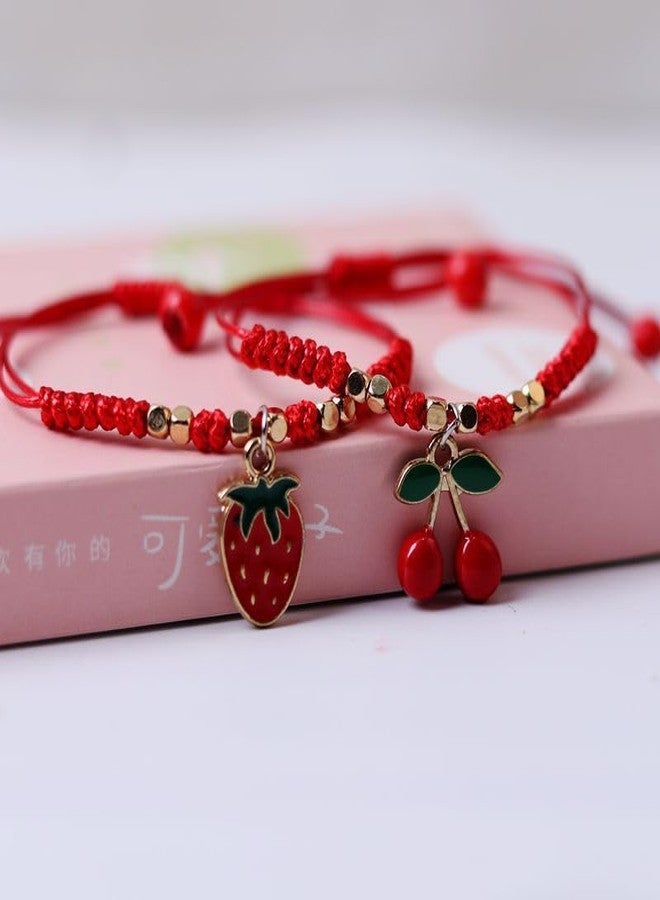 POYAMUSE Lovely Cherry and Strawberry Strand Bracelet Set - Sweet Red Fruit Accessory String Bracelet for Women (Strawberry*2) - Image 4