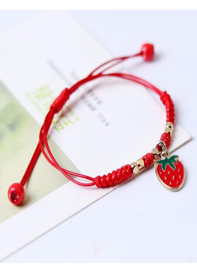 POYAMUSE Lovely Cherry and Strawberry Strand Bracelet Set - Sweet Red Fruit Accessory String Bracelet for Women (Strawberry*2) - Image 2