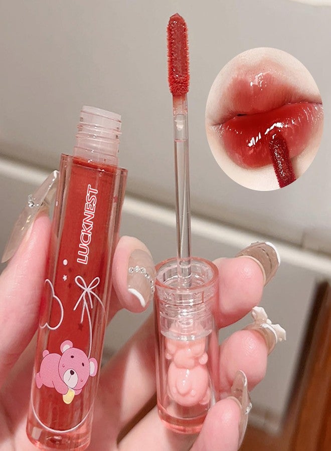 LuckNest 4 Colors Bear Lip Glaze Jelly Lip Gloss, Hydrating Liquid Lipstick Cute Bear Lipgloss Moisturizing Lip Stain Plumping Water Lip Gloss Waterproof Long Lasting Cheek Rouge Tint Makeup - Image 3