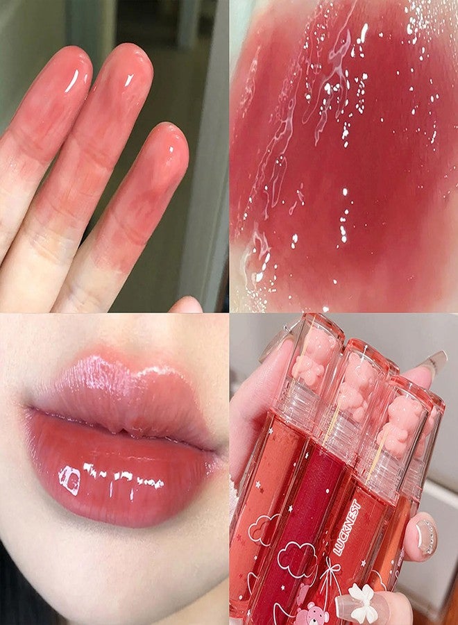 LuckNest 4 Colors Bear Lip Glaze Jelly Lip Gloss, Hydrating Liquid Lipstick Cute Bear Lipgloss Moisturizing Lip Stain Plumping Water Lip Gloss Waterproof Long Lasting Cheek Rouge Tint Makeup - Image 5
