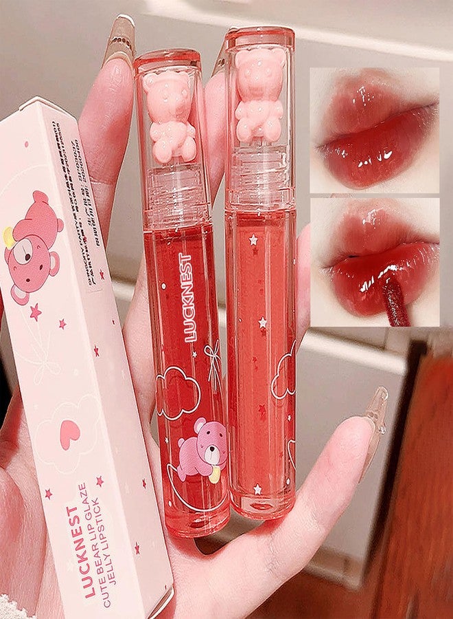LuckNest 4 Colors Bear Lip Glaze Jelly Lip Gloss, Hydrating Liquid Lipstick Cute Bear Lipgloss Moisturizing Lip Stain Plumping Water Lip Gloss Waterproof Long Lasting Cheek Rouge Tint Makeup - Image 2