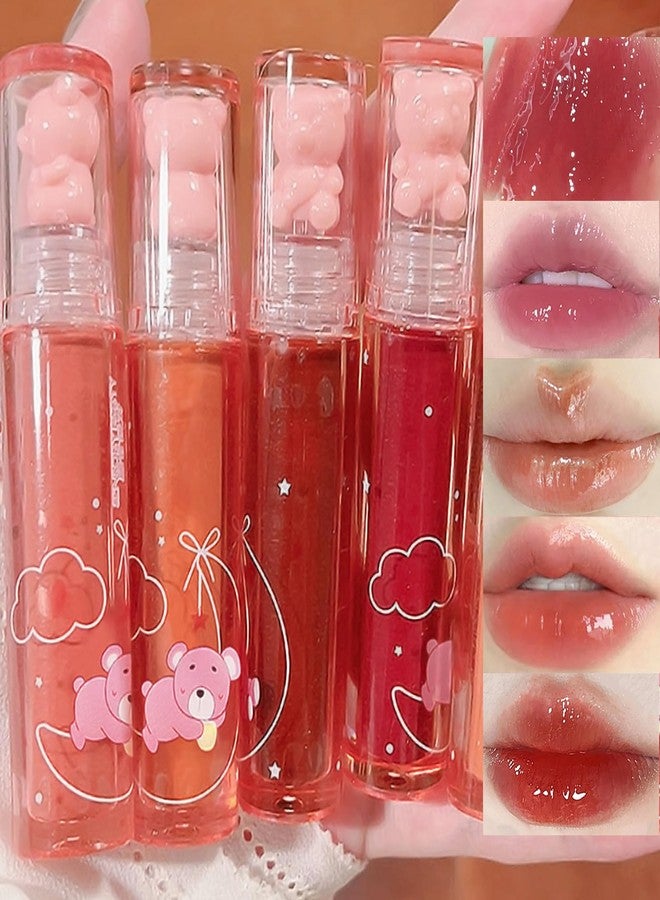 LuckNest 4 Colors Bear Lip Glaze Jelly Lip Gloss, Hydrating Liquid Lipstick Cute Bear Lipgloss Moisturizing Lip Stain Plumping Water Lip Gloss Waterproof Long Lasting Cheek Rouge Tint Makeup - Image 1