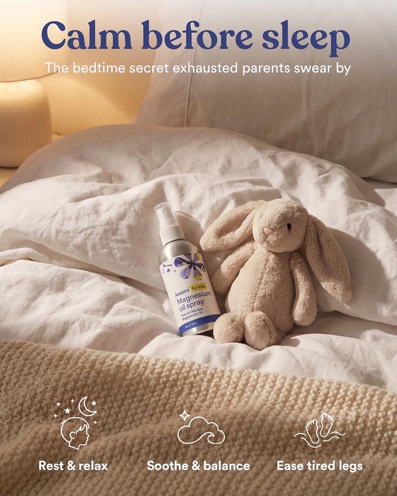 Asutra Kids Magnesium Oil Spray to Support Sleep & Soothe Muscles | Pure Magnesium Topical Spray from Zechstein Seabed, 4 oz - Image 1