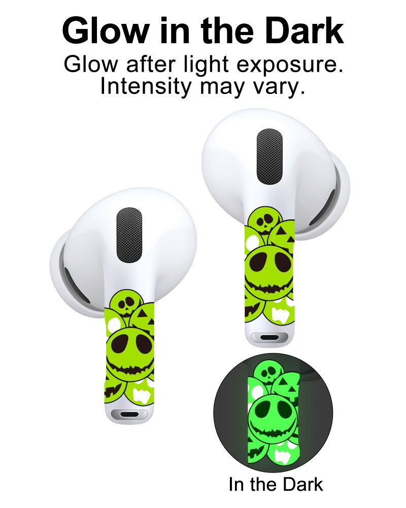 ROCKMAX for AirPod Pro Skin, Glow in The Dark AirPods Pro 2 Skin Wrap, Cool Skull Sticker Decoration for Girls and Boys, Compatible with Charging Case, Universal for AirPods 1/2/3/4 & Pro 1/2/3 - Image 2