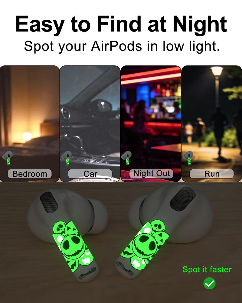 ROCKMAX for AirPod Pro Skin, Glow in The Dark AirPods Pro 2 Skin Wrap, Cool Skull Sticker Decoration for Girls and Boys, Compatible with Charging Case, Universal for AirPods 1/2/3/4 & Pro 1/2/3 - Image 3