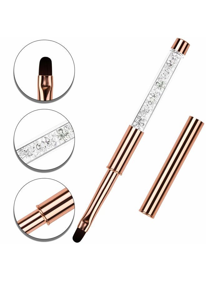 YCYAN 1Pcs Oval UV Gel Nail Brush Rhinestone Handle Professional Nail Art Tools Size 8 Rose Gold - Image 3