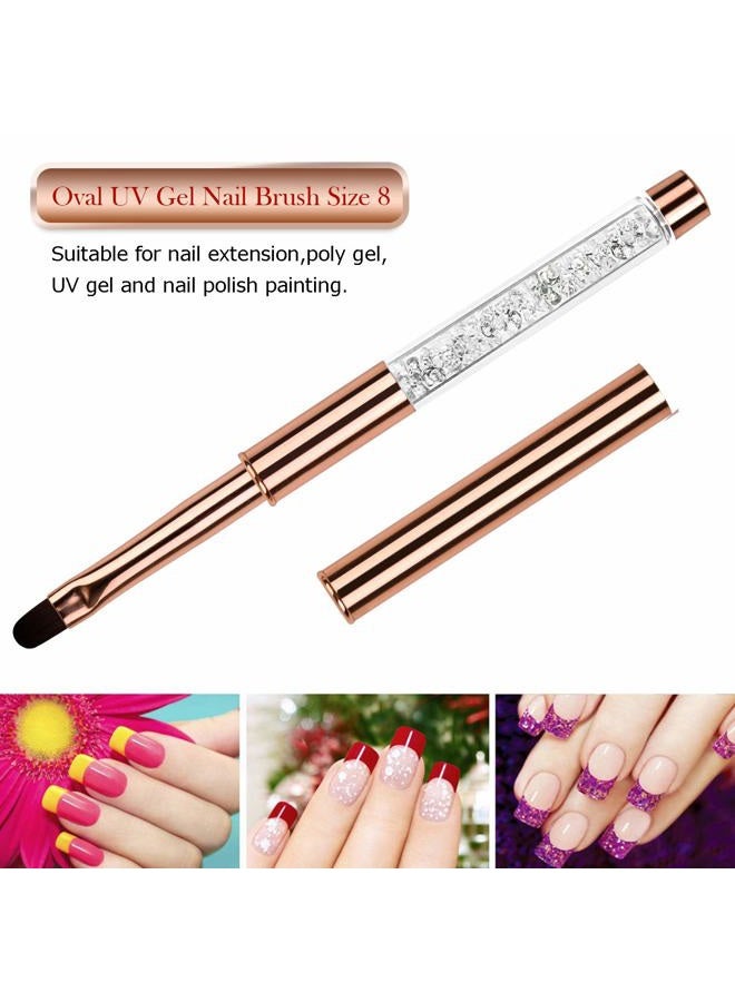 YCYAN 1Pcs Oval UV Gel Nail Brush Rhinestone Handle Professional Nail Art Tools Size 8 Rose Gold - Image 4