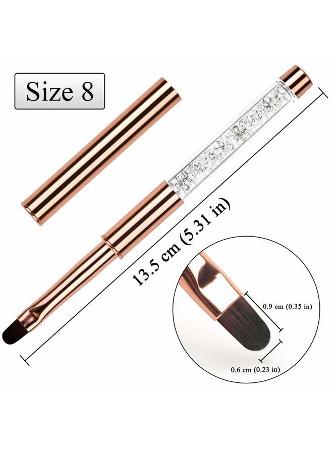 YCYAN 1Pcs Oval UV Gel Nail Brush Rhinestone Handle Professional Nail Art Tools Size 8 Rose Gold - Image 5