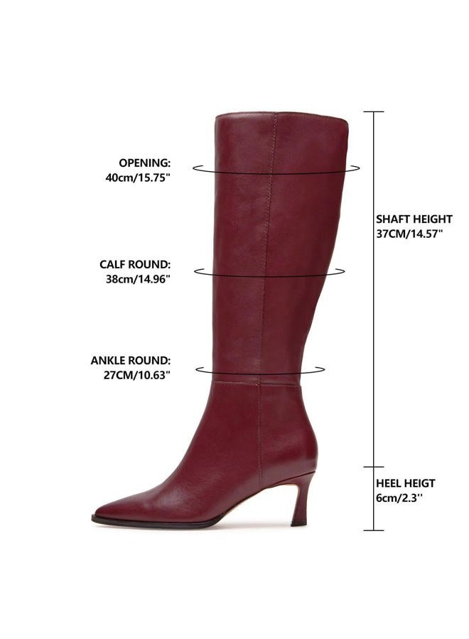 MICIFA Burgundy Kitten Heel Knee High Boots for Women Tall Leather Boots Stiletto Pointed Toe Gogo Tall Boots Cherry Wine Red Dress Boots - Image 5