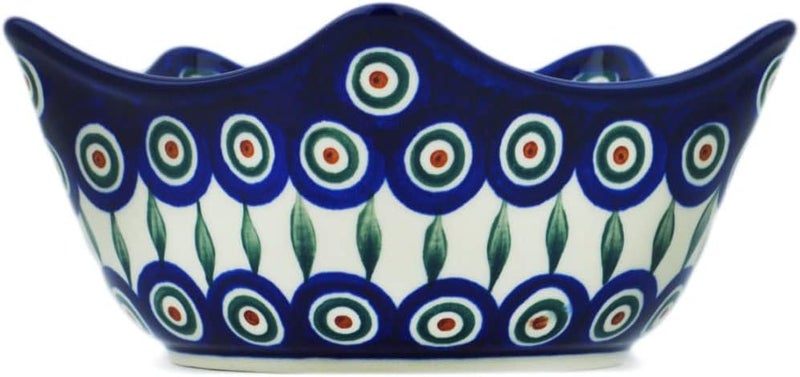 Polmedia Polish Pottery وعاء خزفي بولندي أصلي 7 بوصة بتصميم أوراق الطاووس مصنوع يدويًا في بولسوافيا بولندا بواسطة سيراميكا أرتيستشنا شهادة الأصالة - Image 3