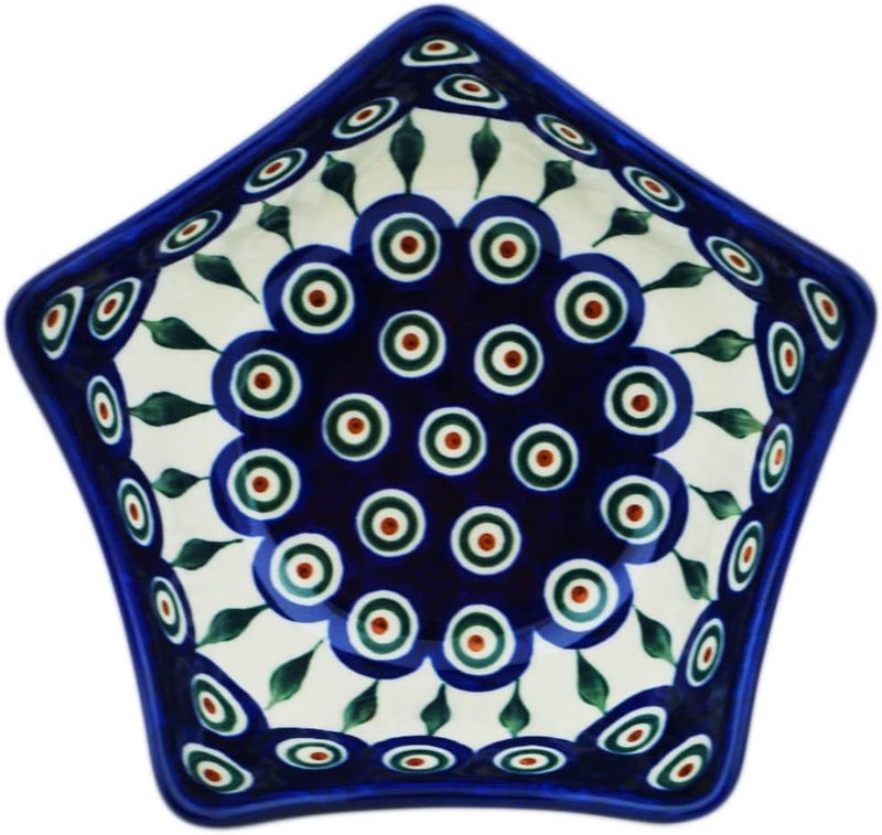 Polmedia Polish Pottery وعاء خزفي بولندي أصلي 7 بوصة بتصميم أوراق الطاووس مصنوع يدويًا في بولسوافيا بولندا بواسطة سيراميكا أرتيستشنا شهادة الأصالة - Image 2