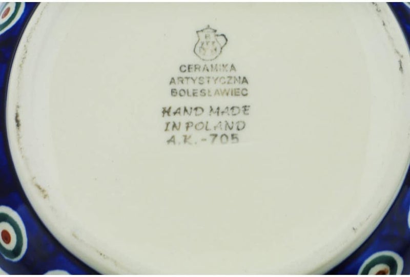 Polmedia Polish Pottery وعاء خزفي بولندي أصلي 7 بوصة بتصميم أوراق الطاووس مصنوع يدويًا في بولسوافيا بولندا بواسطة سيراميكا أرتيستشنا شهادة الأصالة - Image 4