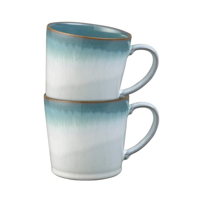 AZURE HAZE BLUE COFFEE MUG SET OF 2 400ML LARGE STONEWARE CERAMIC TEA MUG SET FOR HOME OFFICE DISHWASHER SAFE MICROWAVE SAFE BLUE WHITE REACTIVE GRADIENT GLAZE CHIP RESISTANT