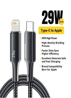 ESSAGER High quality braided cable, C To iPhone,1 meter long, supports fast charging up to 29 Watt, Black  - Image 2