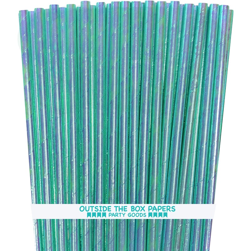 Outside the Box Papers Iridescent Foil Paper Straws Blue Green  775 Inches  100 Pack