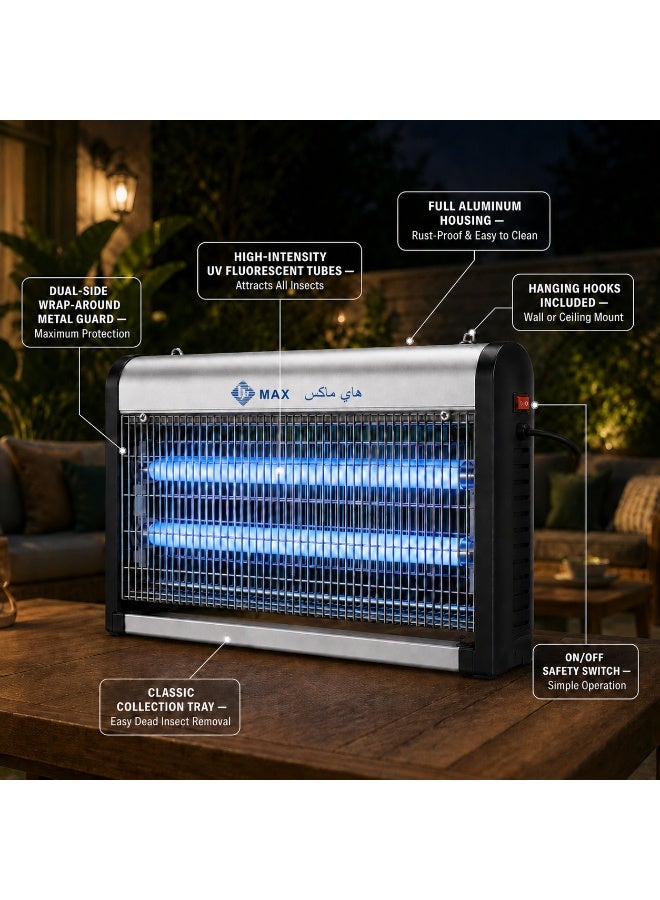 Hi Max Electric Bug Zapper & UV Insect Killer Lamp - 20W High-Voltage Mosquito Trap & Fly Killer Machine with Aluminum Housing - Chemical-Free Pest Control for Indoor - Silent Mosquito Catcher for Home - 39cm Wide, large Area Coverage, Child-pet Safe, Hanging/Wall Mount - Image 4