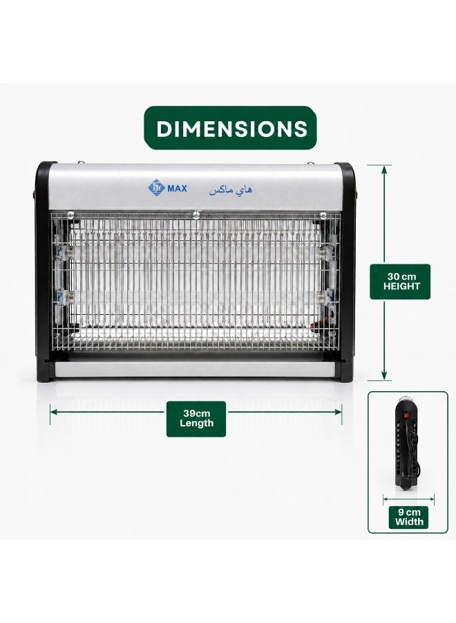Hi Max Electric Bug Zapper & UV Insect Killer Lamp - 20W High-Voltage Mosquito Trap & Fly Killer Machine with Aluminum Housing - Chemical-Free Pest Control for Indoor - Silent Mosquito Catcher for Home - 39cm Wide, large Area Coverage, Child-pet Safe, Hanging/Wall Mount - Image 5