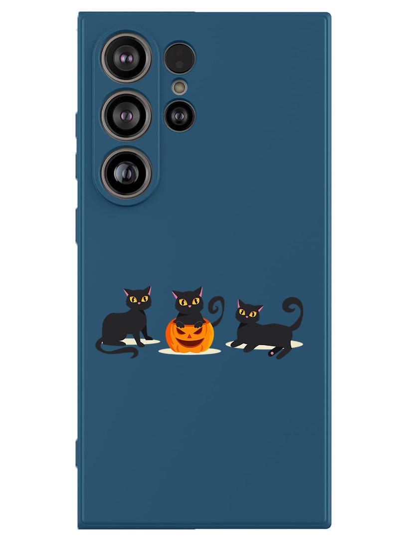 Theodor Protective Slim Fit Case Liquid Silicone Cover with Full Body Protection Anti-Scratch Shockproof Case For Samsung Galaxy S25 Ultra (Blue) - Cats Pumpkin Halloween2-01 - Image 1