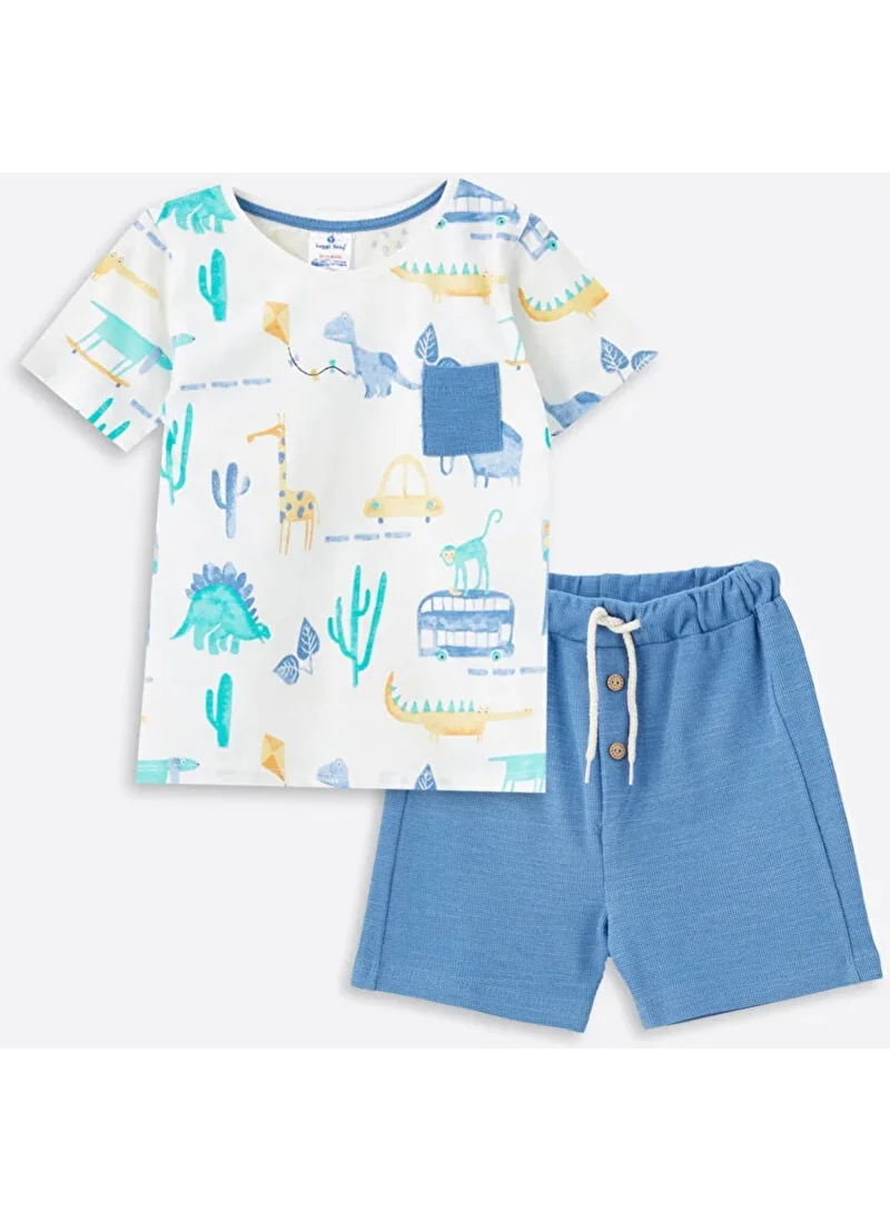 Luggi Baby Baby Boy Waffle Patterned Shorts Set 1-4 Years Blue