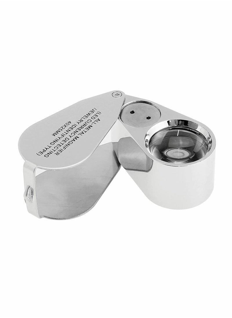 Excefore Magnifier Glass, 40X Full Metal Illuminated Jewelry Loop Magnifier, Pocket Folding Jewelers Eye Loupe with LED and UV Light  - Image 1
