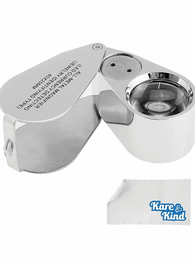 Excefore Magnifier Glass, 40X Full Metal Illuminated Jewelry Loop Magnifier, Pocket Folding Jewelers Eye Loupe with LED and UV Light  - Image 4