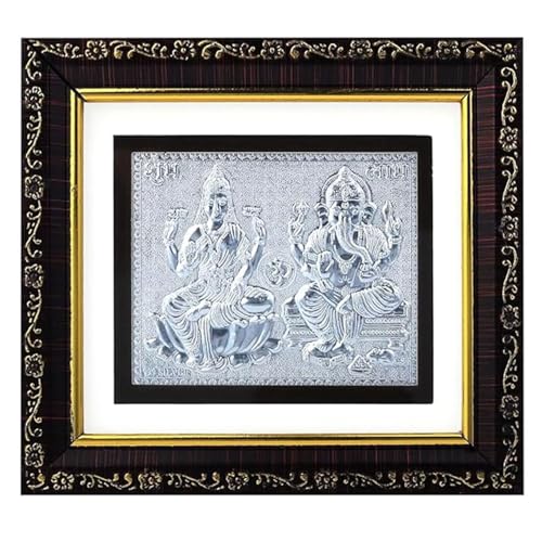 KWIZEAN 999 Pure Silver Lakshmi Ganesha Frame – Hindu Religious Photo Frame for Home, Temple and Pooja Room | Spiritual Gift for Wealth and Prosperity - Image 1