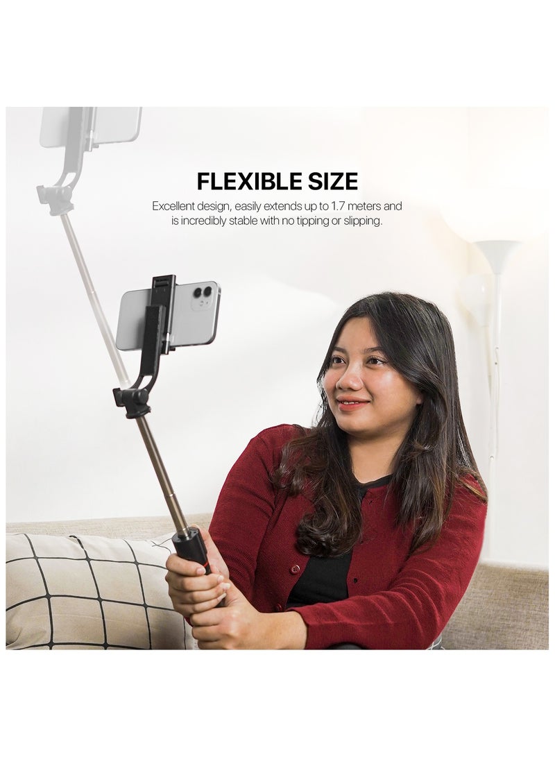 FANTECH Selfie stick tripod, retractable, 360° rotation, wireless remote control, detachable phone holder, lightweight and portable, compatible with iPhone, Samsung, Android, perfect for travel and video blogging - Image 3