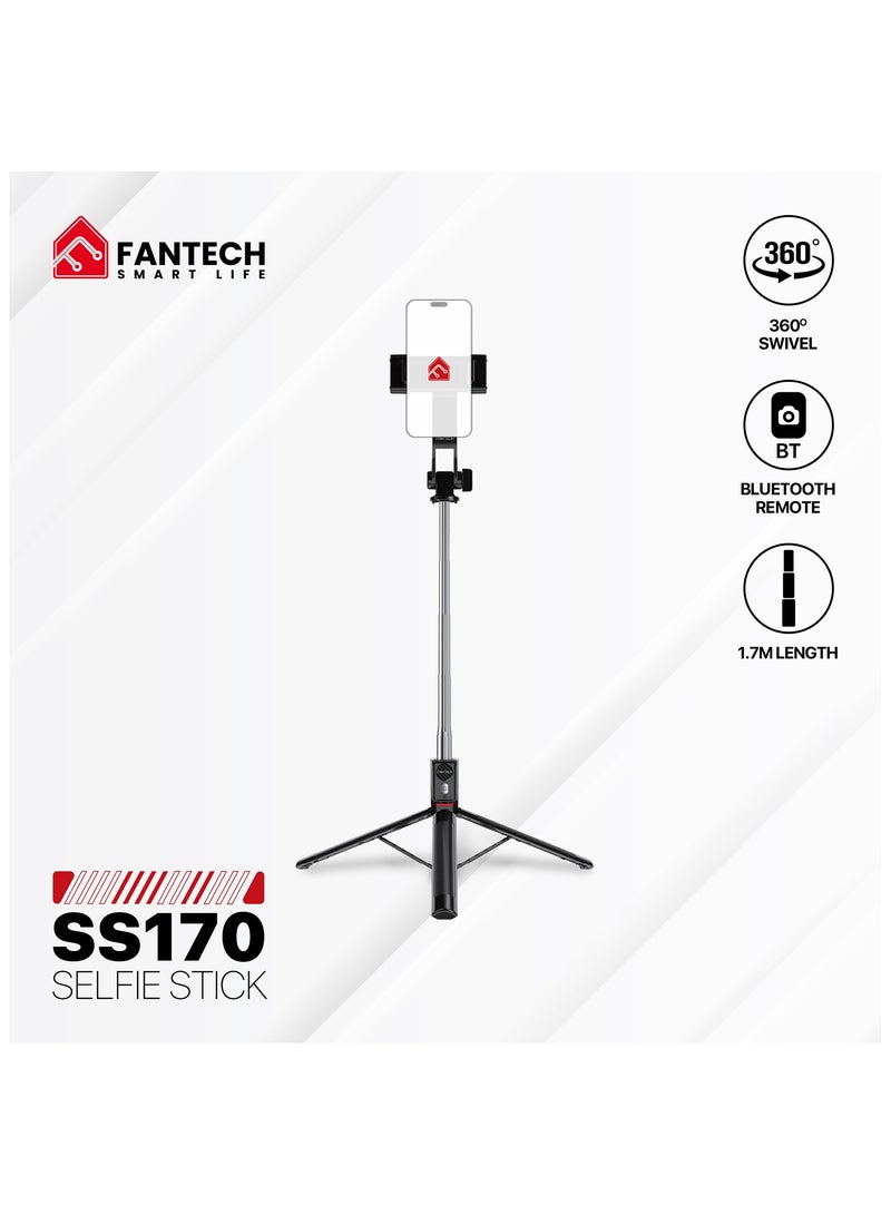 FANTECH Selfie stick tripod, retractable, 360° rotation, wireless remote control, detachable phone holder, lightweight and portable, compatible with iPhone, Samsung, Android, perfect for travel and video blogging - Image 2