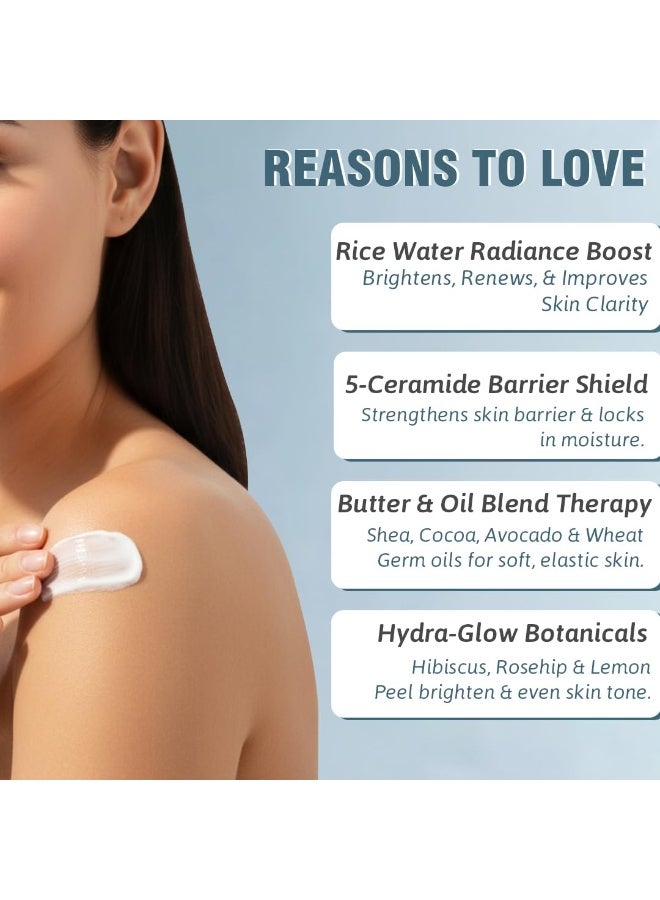 Glamveda Rice & Ceramide Glass Skin Body Lotion Moisturizer 200ml (Pack of 3)| 24Hr Hydrating Deep Nourishment Moisture | Non Greasy, Lightweight | For Glowing, Soft, Radiant & Repair Skin Barrier - Image 4