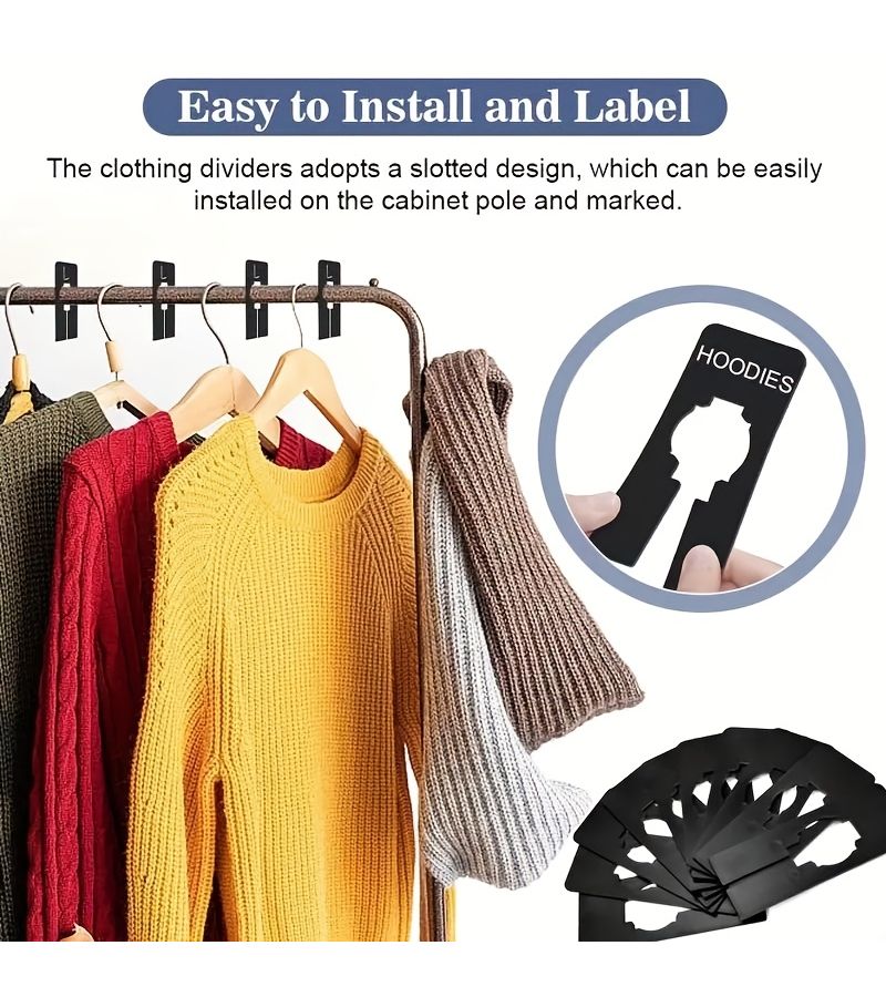Black Plastic Wardrobe Divider 10 Pcs Set with White Marker Pen Reusable Writable Shelf Organizer - Image 4