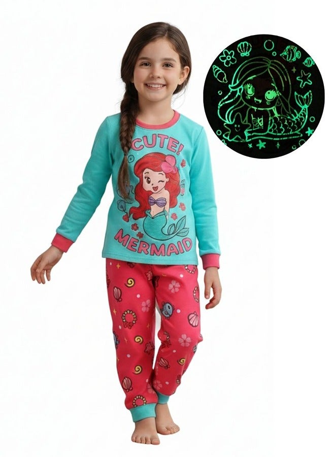 babyqlo Cute Mermaid Glow in the Dark Pajama Set for Girls - Image 1