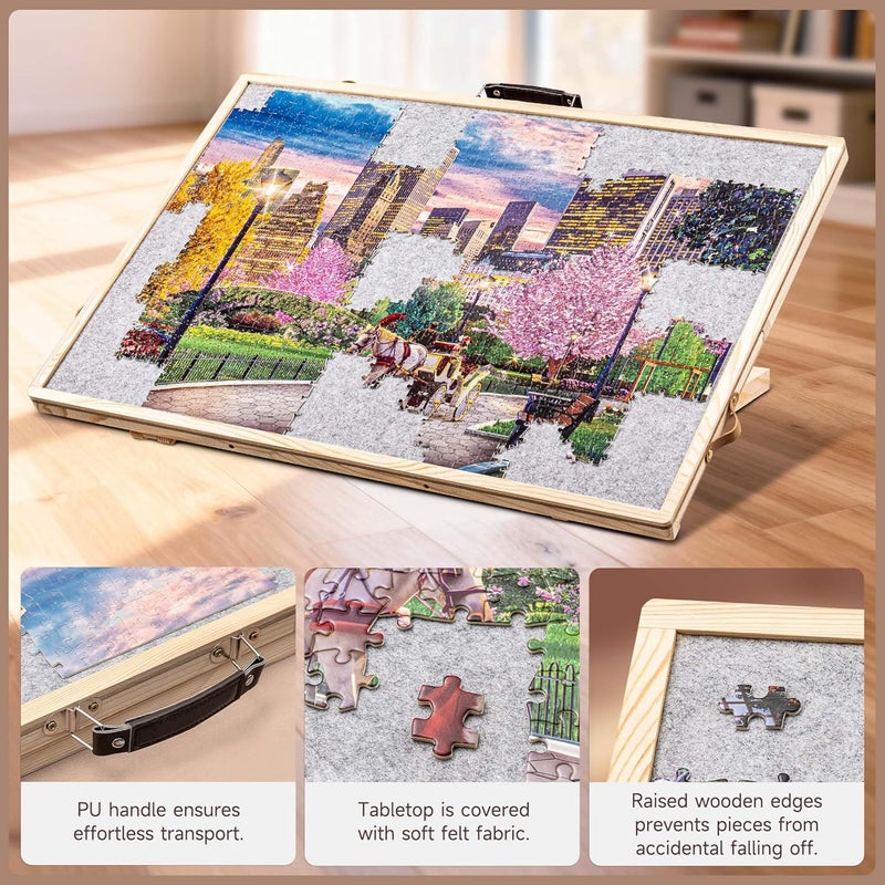 تيك توك لوحة ألغاز قابلة للتحويل من تيكتالك، طاولة ألغاز قابلة للتعديل ثنائية الاستخدام مع غطاء و4 أدراج فرز ملونة، هضبة خشبية مائلة، تناسب حتى 1000 قطعة - رمادي - Image 4