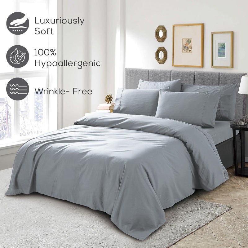 Mueller Luxury 6 Piece Queen Bed Sheets Set - Ultra-Soft 1800 Series, Cooling & Breathable Hotel Quality Bedding, Deep Pocket up to 16" - Hypoallergenic, Wrinkle-Resistant, Oeko-TEX, Light Gray - Image 5