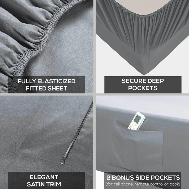 Mueller Luxury 6 Piece Queen Bed Sheets Set - Ultra-Soft 1800 Series, Cooling & Breathable Hotel Quality Bedding, Deep Pocket up to 16" - Hypoallergenic, Wrinkle-Resistant, Oeko-TEX, Light Gray - Image 4