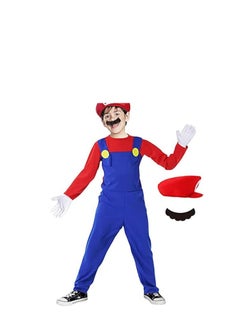 xppier Mario Costume Kids, Super Mario Costume with Bodysuit, Luigi Cap, Pants, Carnival Cosplay Costume Decoration for Boy Girl Kids Adult  - Image 2