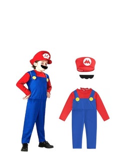 xppier Mario Costume Kids, Super Mario Costume with Bodysuit, Luigi Cap, Pants, Carnival Cosplay Costume Decoration for Boy Girl Kids Adult  - Image 1