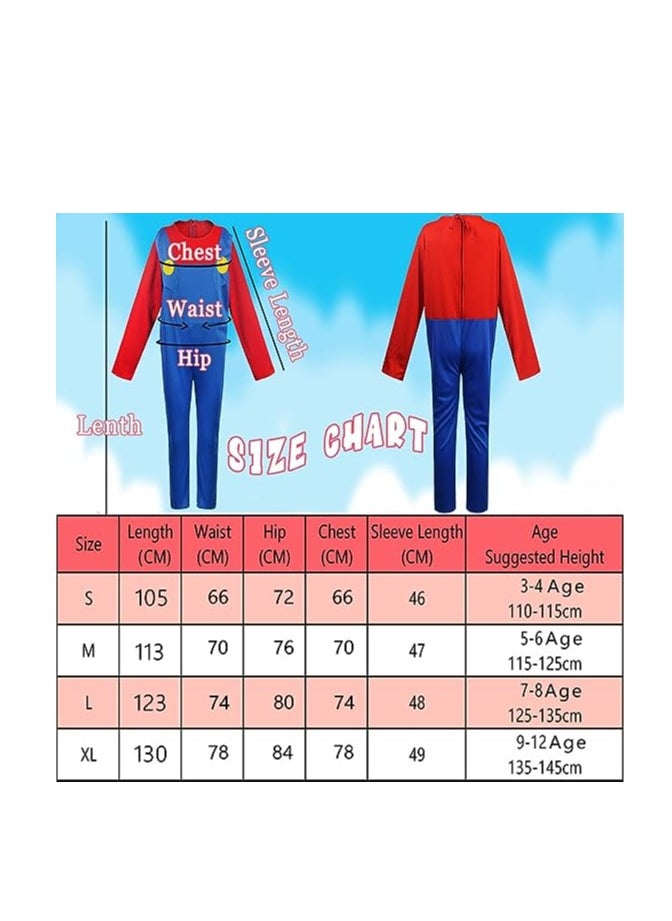 xppier Mario Costume Kids, Super Mario Costume with Bodysuit, Luigi Cap, Pants, Carnival Cosplay Costume Decoration for Boy Girl Kids Adult  - Image 4