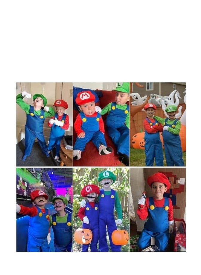 xppier Mario Costume Kids, Super Mario Costume with Bodysuit, Luigi Cap, Pants, Carnival Cosplay Costume Decoration for Boy Girl Kids Adult  - Image 5