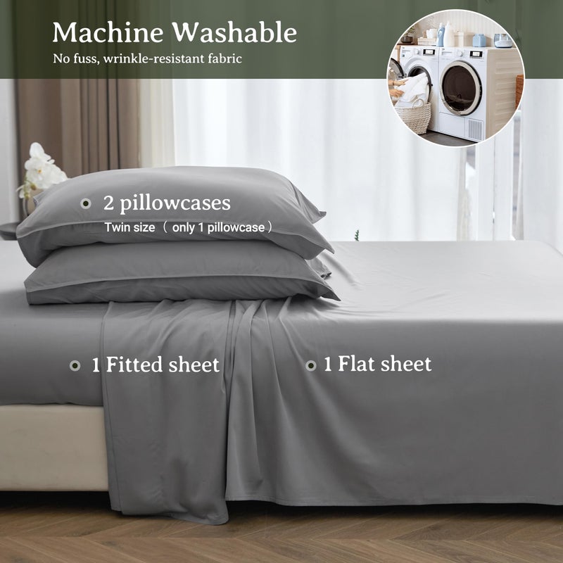 Simple&Opulence 100% Viscose Bed Sheet Set 4 Piece, Breathable Cooling Bedding Set with 15" Deep Pockets, Luxury Ultra Soft for Hot Sleepers (Gray,Queen) - Image 4