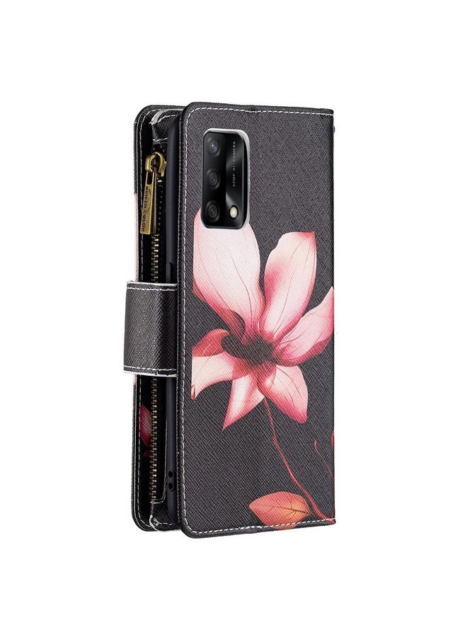 HuHa Case Cover For OPPO A74 4G/F19 4G Colored Drawing Pattern Zipper Horizontal Flip Leather Case with Holder & Card Slots & Wallet(Lotus)  - Image 3