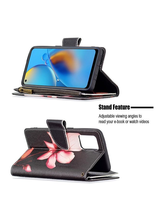 HuHa Case Cover For OPPO A74 4G/F19 4G Colored Drawing Pattern Zipper Horizontal Flip Leather Case with Holder & Card Slots & Wallet(Lotus)  - Image 4