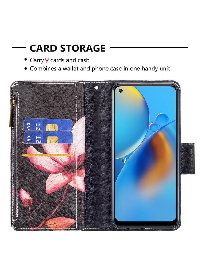 HuHa Case Cover For OPPO A74 4G/F19 4G Colored Drawing Pattern Zipper Horizontal Flip Leather Case with Holder & Card Slots & Wallet(Lotus)  - Image 5