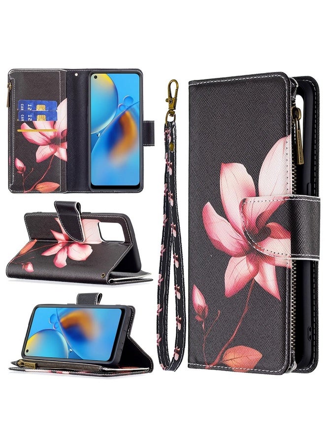 HuHa Case Cover For OPPO A74 4G/F19 4G Colored Drawing Pattern Zipper Horizontal Flip Leather Case with Holder & Card Slots & Wallet(Lotus)  - Image 1