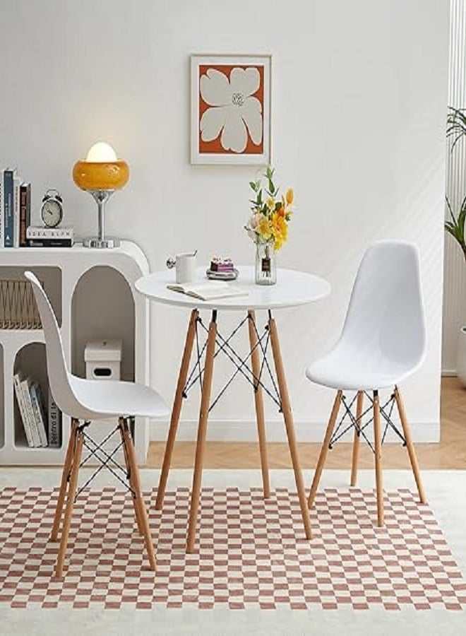 Generic Modern design table and chairs set for home and apartment, consisting of two chairs, plastic seats, wooden legs and a metal frame  - Image 1