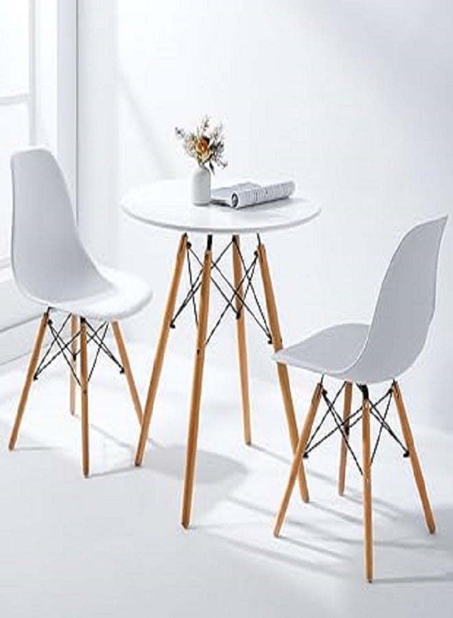 Generic Modern design table and chairs set for home and apartment, consisting of two chairs, plastic seats, wooden legs and a metal frame  - Image 2